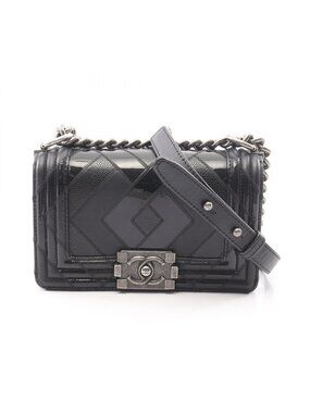 Chanel Shoulder Bag Boy Small Black Caviar Leather Chain Shawl